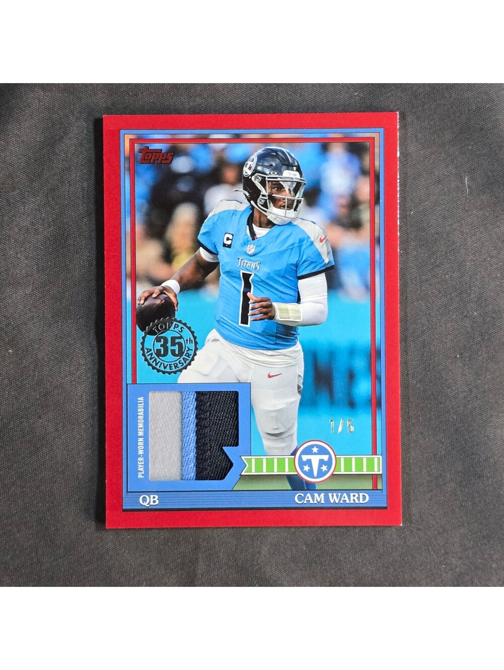 2026 Topps Flagship NFL Cam Ward 91 Topps Football 1/5 Game Worn Titans Relic